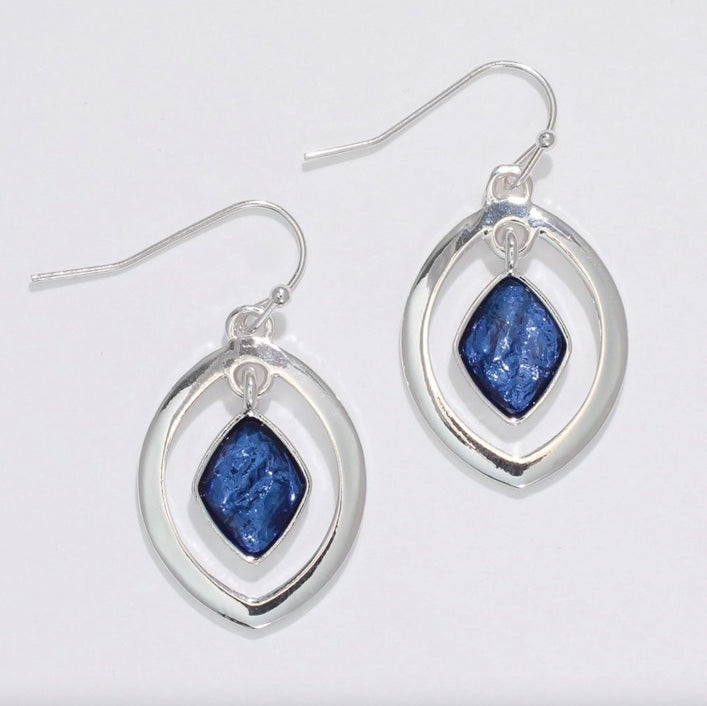 Silver Earrings with Navy Stone