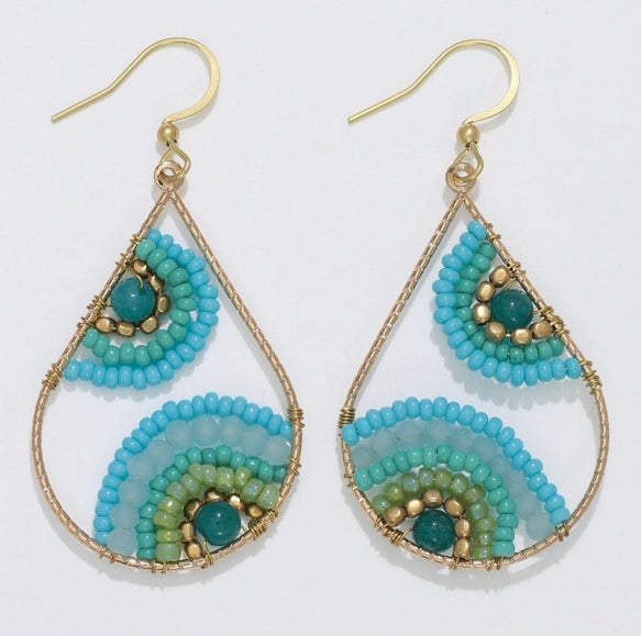 Aqua Beaded Drop Earrings