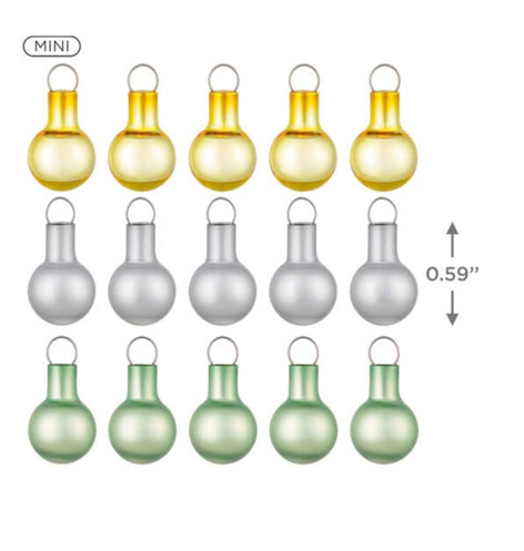 Mini Festive Gold, White and Green Glass Ornaments, Set of 15