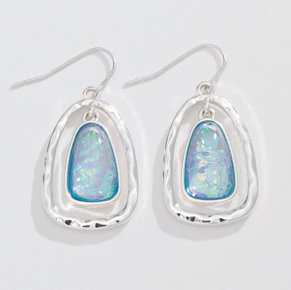 Blue Resin & Silver Dangle Earrings