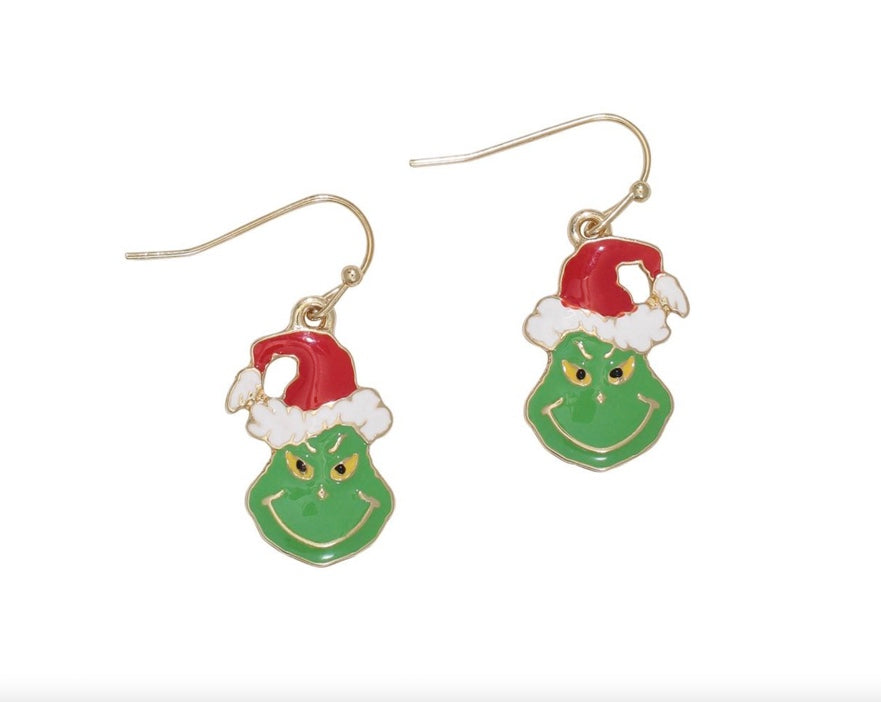 Grinch Enamel Earrings