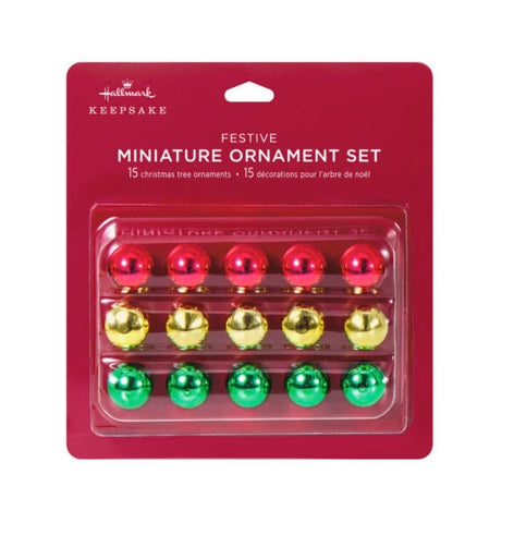 Mini Festive Red, Gold and Green Glass Ornaments, Set of 15