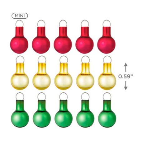 Mini Festive Red, Gold and Green Glass Ornaments, Set of 15