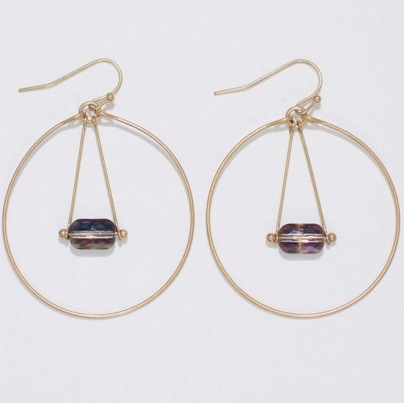 Gold Wire Hoop w/ Crystal Earrings