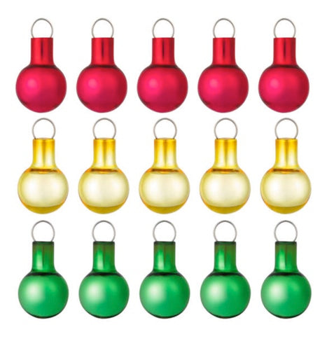 Mini Festive Red, Gold and Green Glass Ornaments, Set of 15