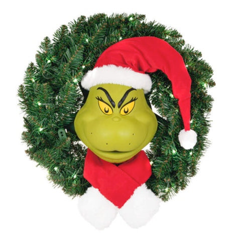 Dr. Seuss's How the Grinch Stole Christmas!™ The Grinch Wreath With Light, Sound and Motion, 24”