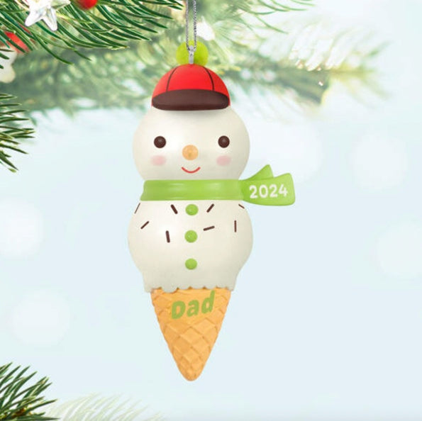 Dad Snowman Ice Cream Cone 2024 Ornament