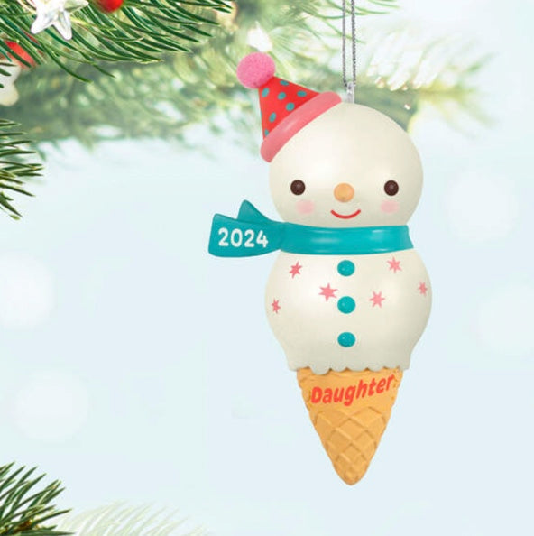 Daughter Snowman Ice Cream Cone 2024 Ornament