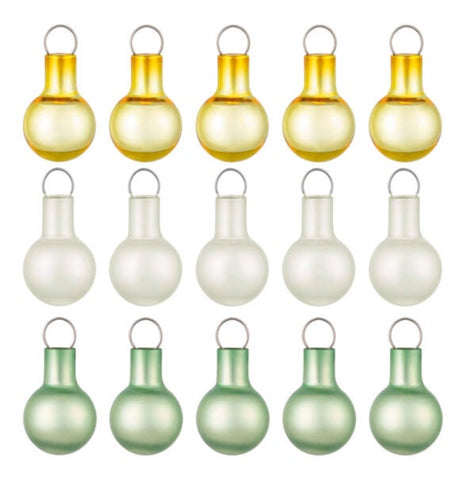 Mini Festive Gold, White and Green Glass Ornaments, Set of 15